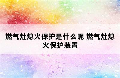 燃气灶熄火保护是什么呢 燃气灶熄火保护装置